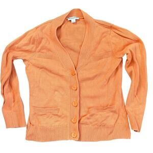 Pendleton Petite tangerine orange cardigan sweaters womens Large EUC cotton